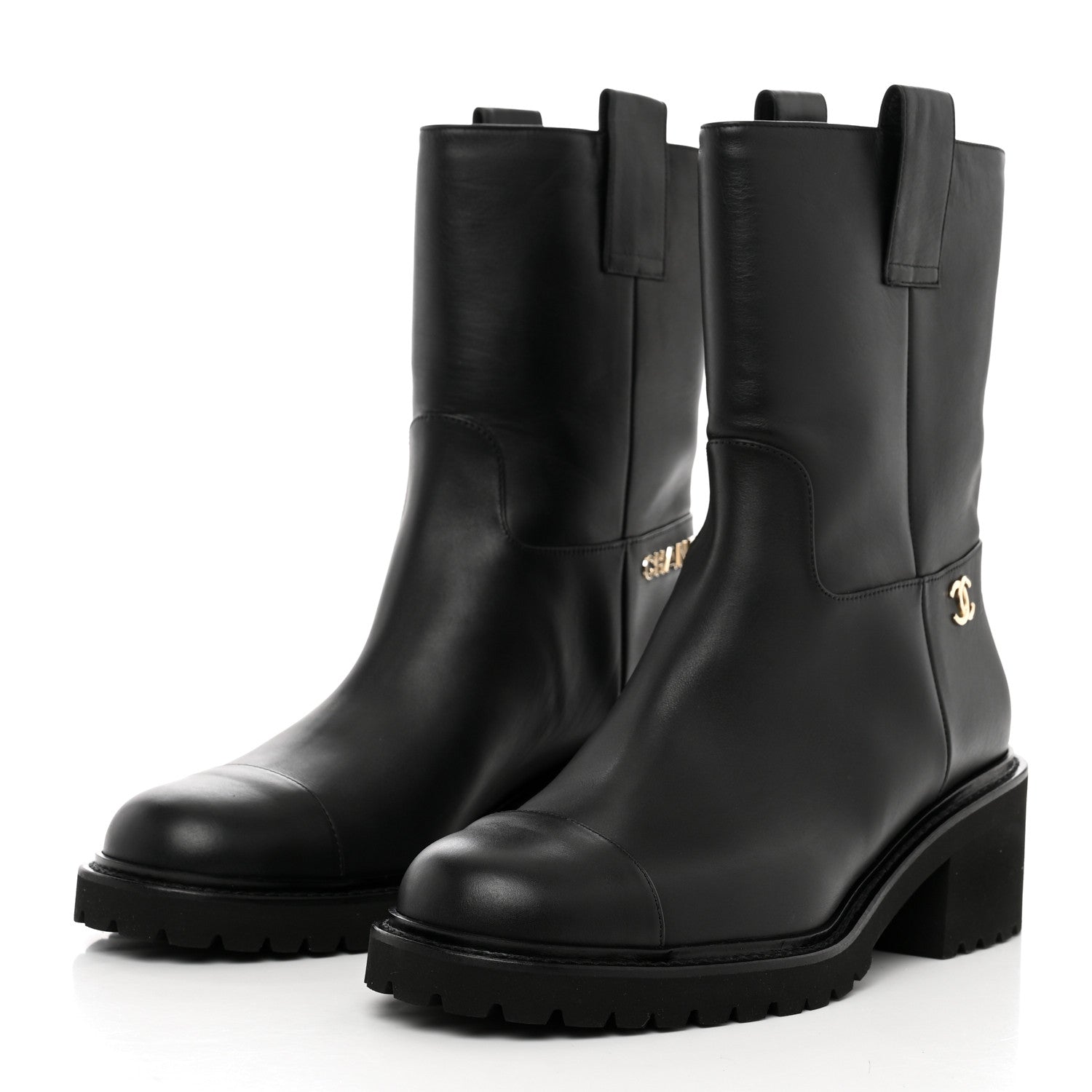 Chanel Calfskin CC Ankle Boots 39.5 Black 3 of 10