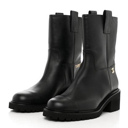 Chanel Calfskin CC Ankle Boots 39.5 Black 3 of 10