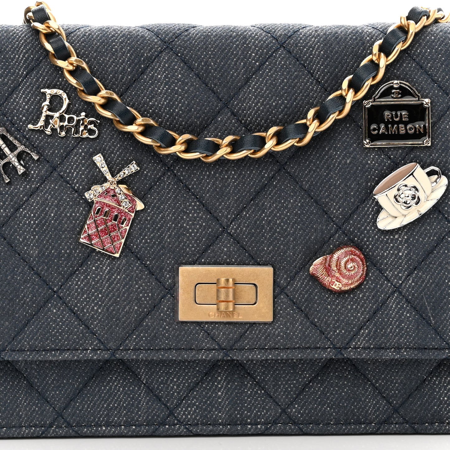 Denim Quilted Lucky Charms Reissue Wallet On Chain WOC Blue