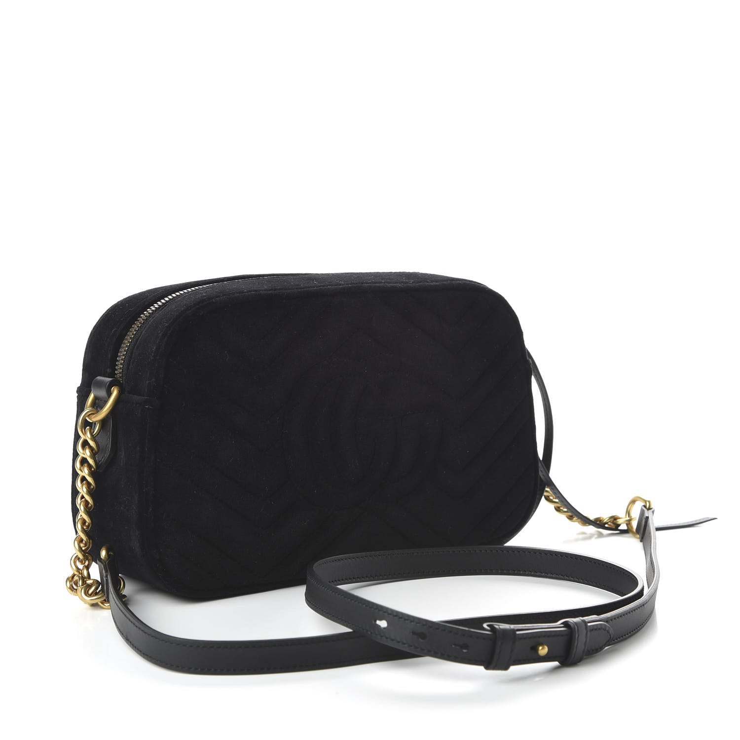 Gucci Velvet Matelasse Deer Embroidered Small GG Marmont Chain Shoulder Bag Black 3 of 10