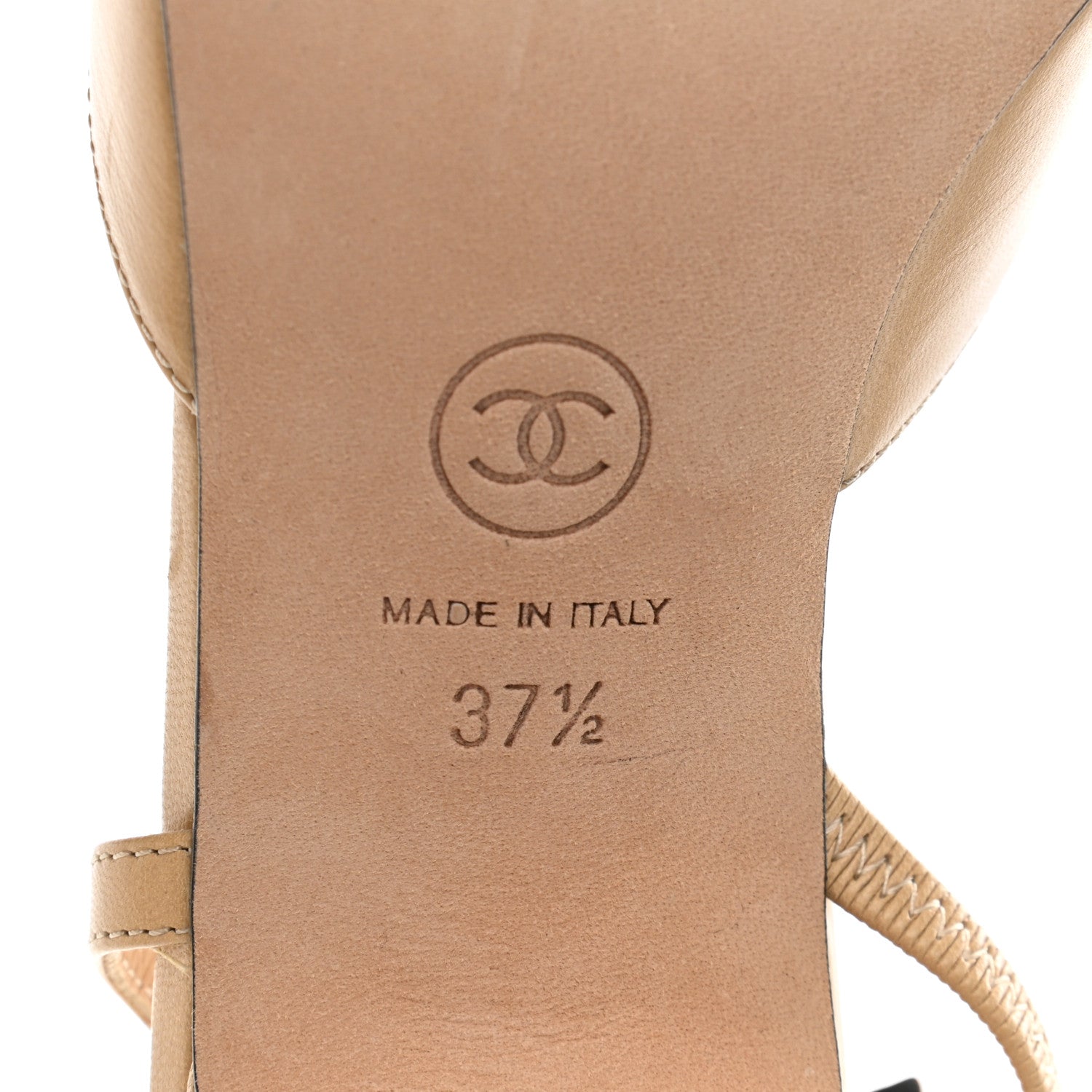 Chanel Goatskin Grosgrain Cap Toe CC Slingback Pumps 37.5 Beige Black 6 of 13