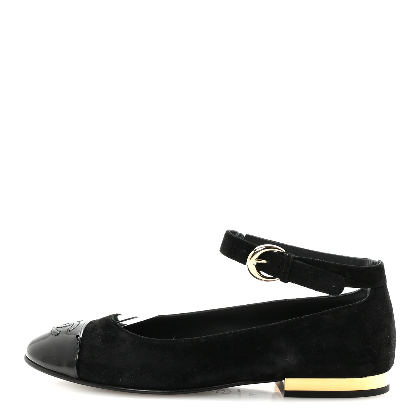 Suede Patent Cap Toe CC Mary Jane Flats 37 Black