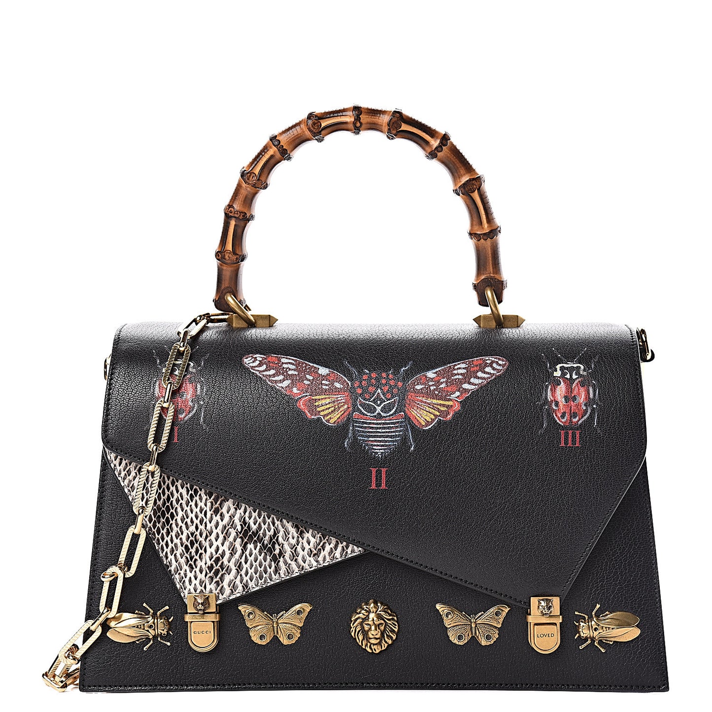 Calfskin Snakeskin Studded Medium Ottilia Top Handle Bag Black