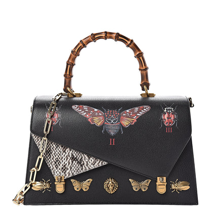 Gucci Calfskin Snakeskin Studded Medium Ottilia Top Handle Bag Black 1 of 18