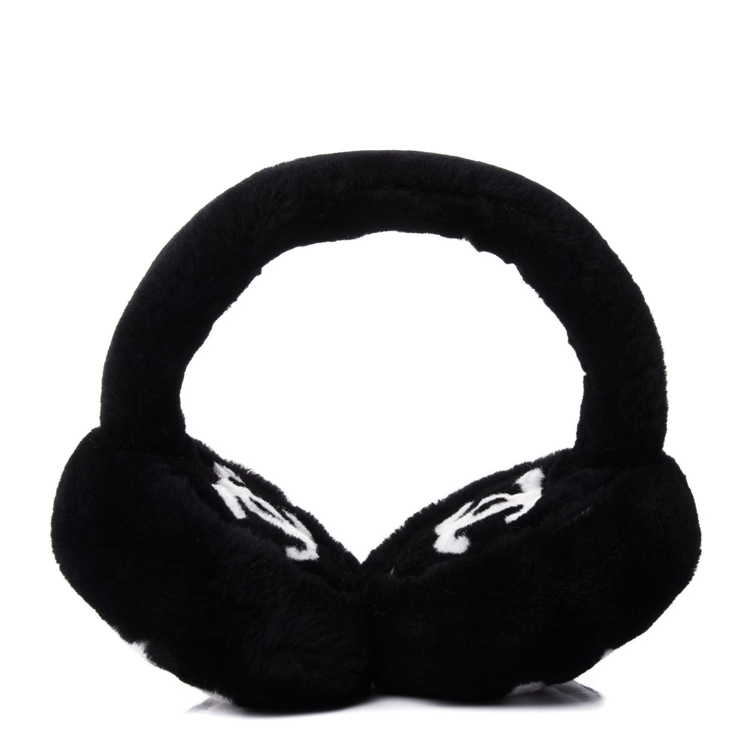 Chanel Shearling CC Ear Muffs Black White 1 of 4