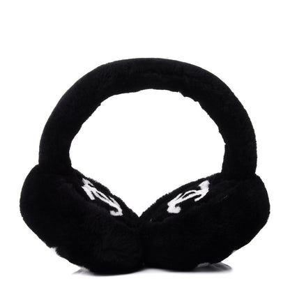 Chanel Shearling CC Ear Muffs Black White 1 of 4