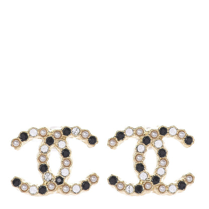Chanel Resin Pearl Crystal CC Earrings Gold Black 1 of 4