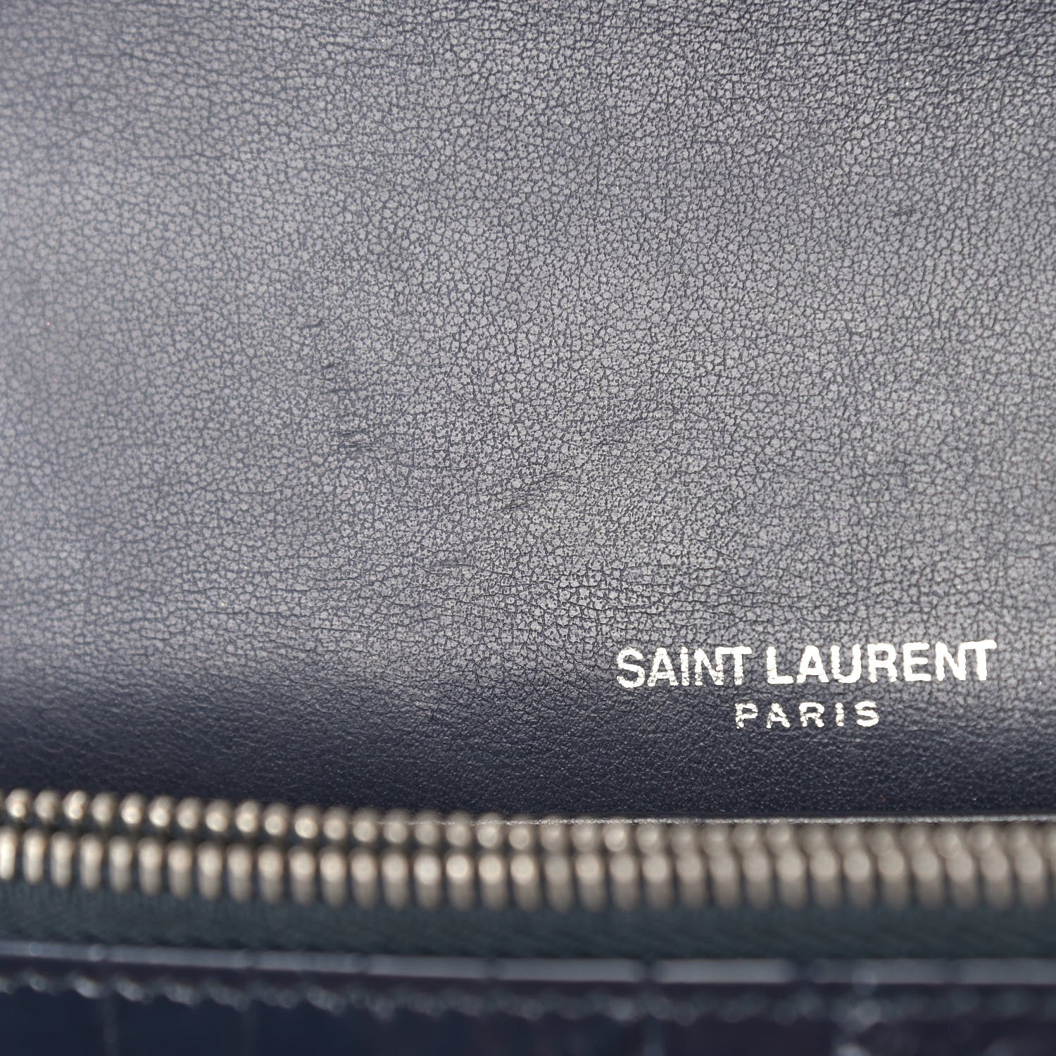 Saint Laurent Calfskin Crocodile Embossed Monogram Sunset Chain Wallet Navy 12 of 13
