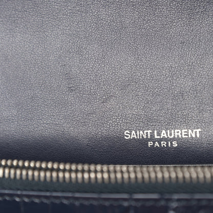 Saint Laurent Calfskin Crocodile Embossed Monogram Sunset Chain Wallet Navy 12 of 13