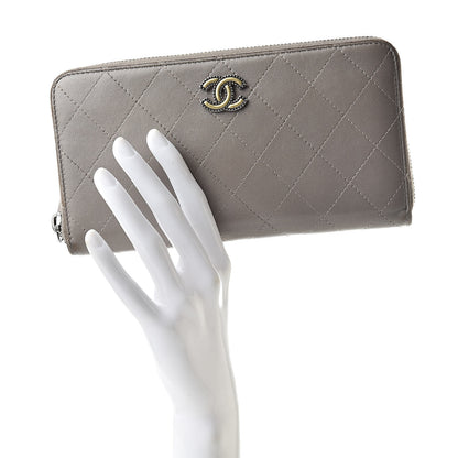 Chanel Calfskin Resin Stitched Zip Around Wallet Grey 2 of 17