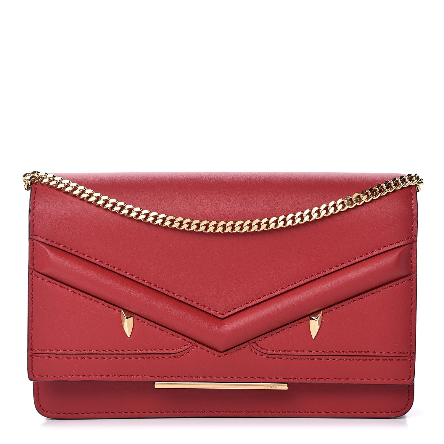 Fendi Vitello Century Eyebrow Monster Eyes Embossed Tube Wallet on Chain Fragola 1 of 10