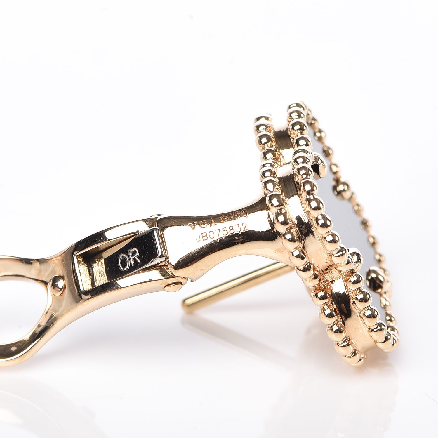 Van Cleef & Arpels 18K Yellow Gold Black Onyx Vintage Alhambra Earrings 4 of 5