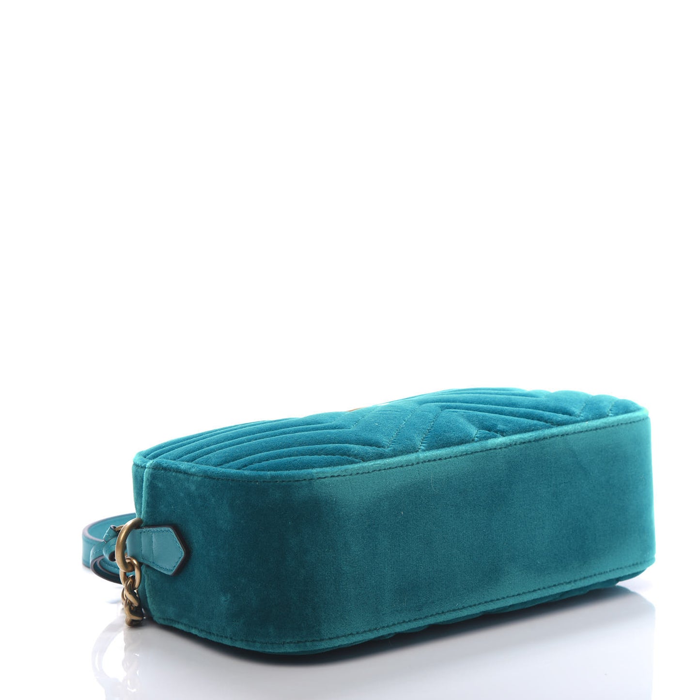 Velvet Matelasse Small GG Marmont Chain Shoulder Bag Pavone Cyan