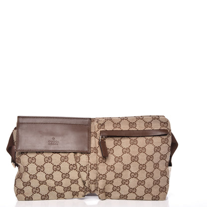 Gucci GG Monogram Web Double Pocket Belt Bag Brown 1 of 7