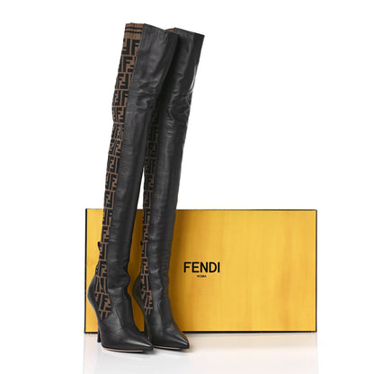 Fendi Nappa Microfiber Fabric FF Rockoko Thigh High 105mm Boots 36 Ebano Tobacco Black 8 of 8