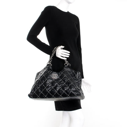 Chanel Glazed Goatskin Double Contrast Stitch Tote Black 2 of 10
