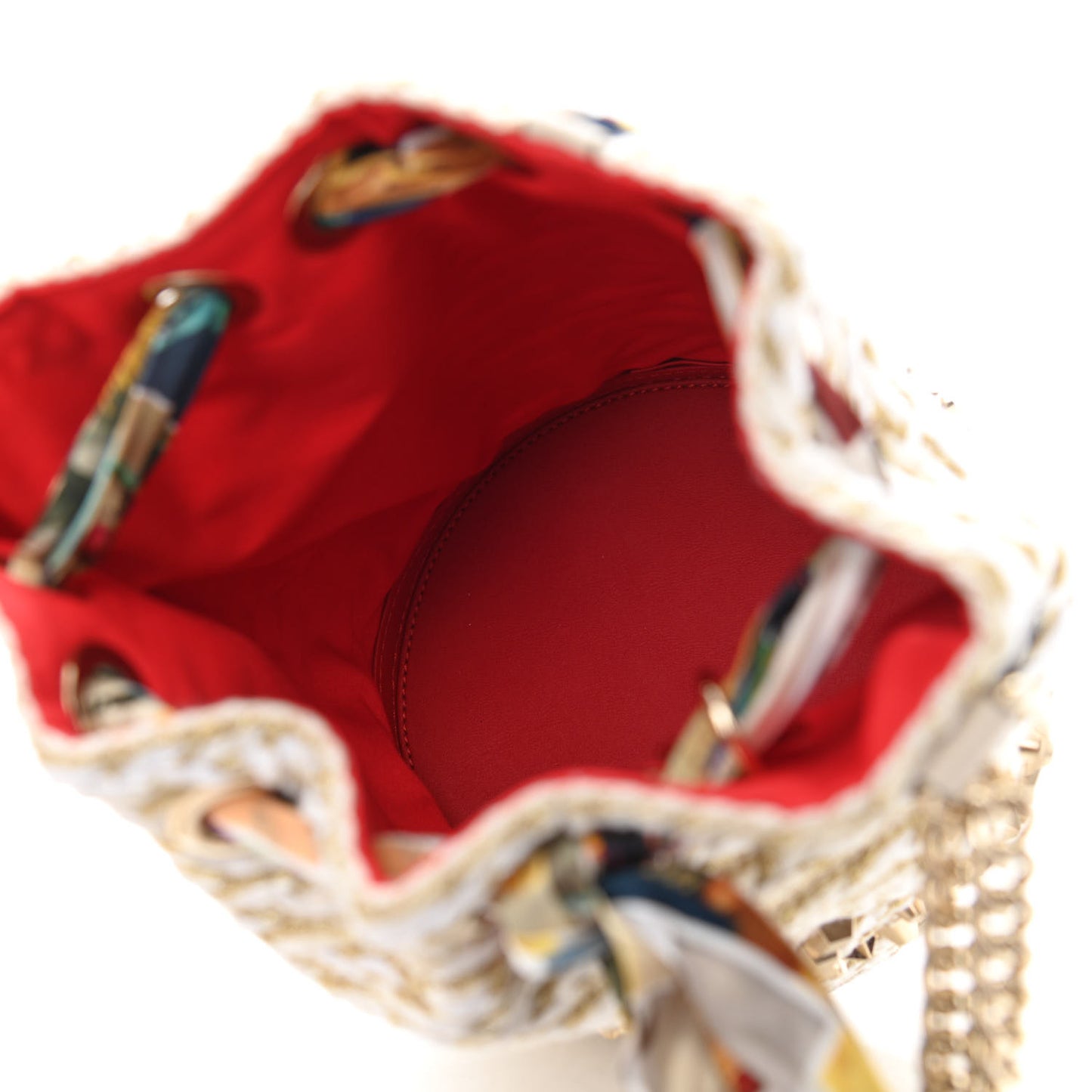 Woven Jute Crepe Satin Studded Marie Jane Bucket White Gold