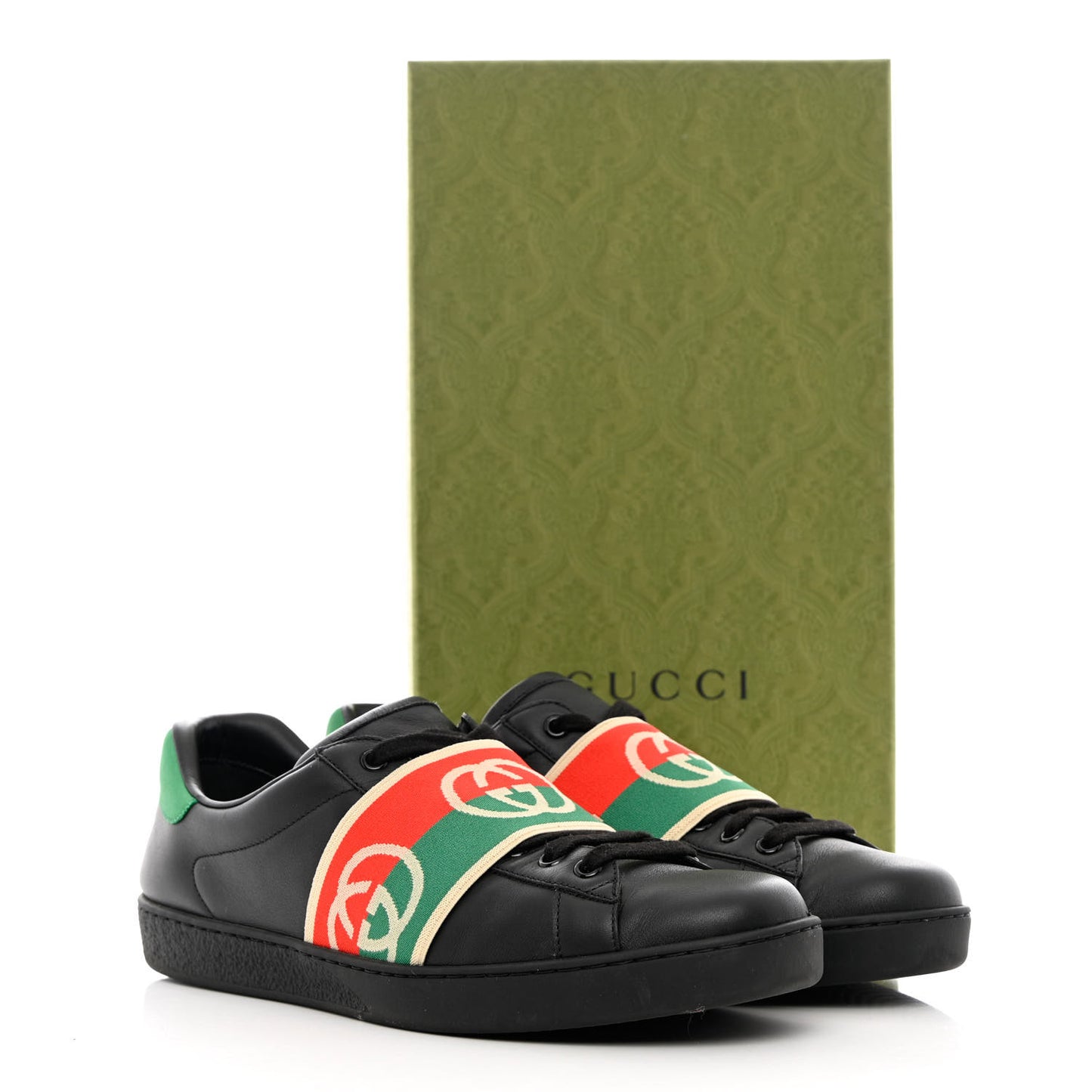 Calfskin Web Interlocking G Mens Ace Sneakers 9 Black