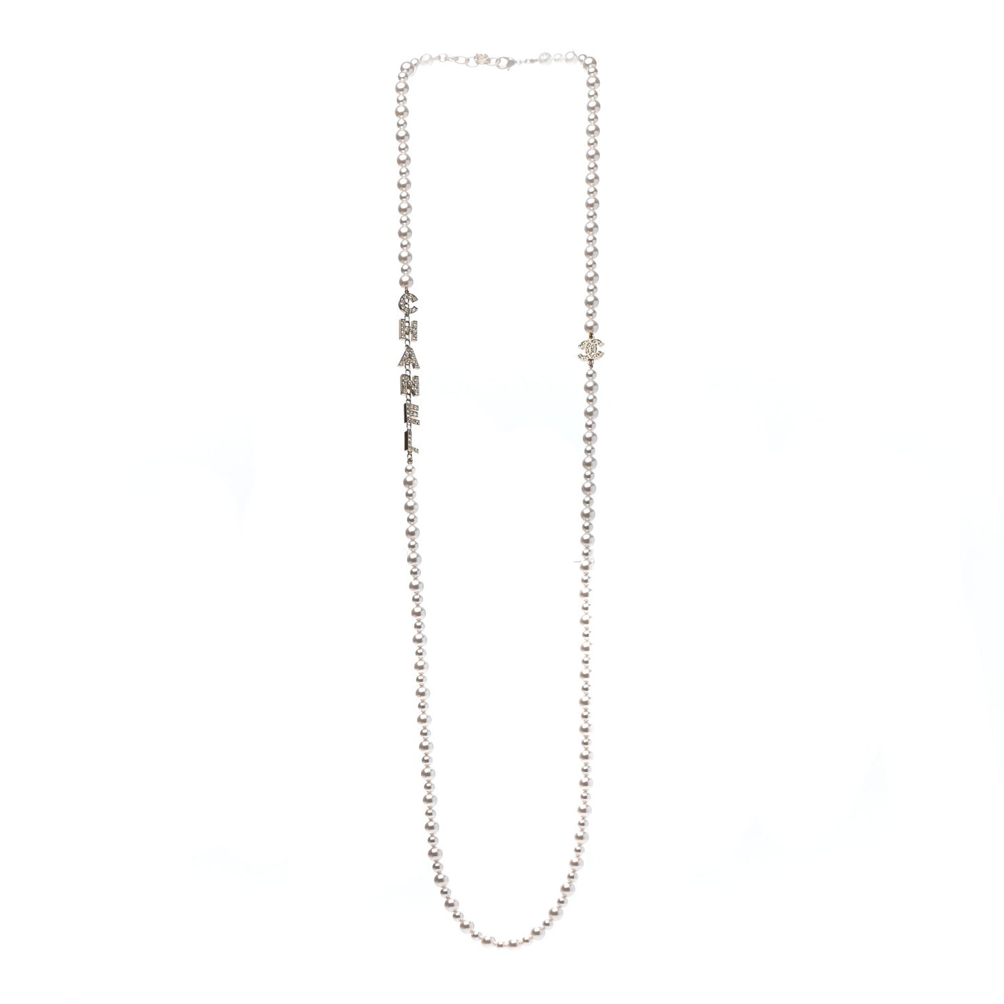 Crystal Pearl Signature Drop Necklace Light Gold