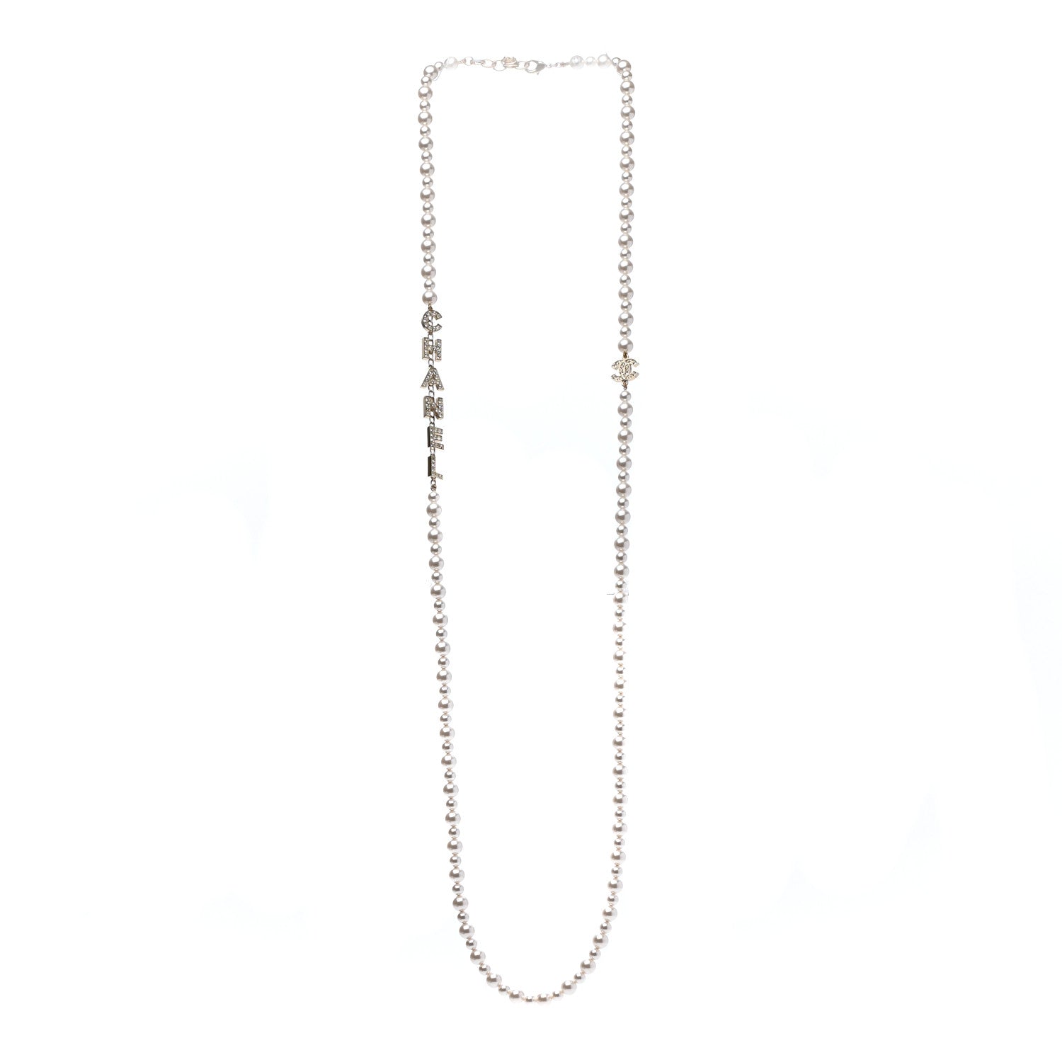 Chanel Crystal Pearl Signature Drop Necklace Light Gold 6 of 7
