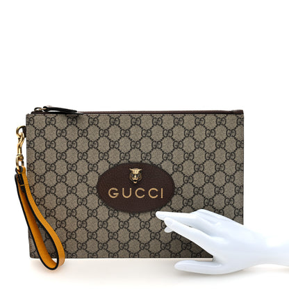 Gucci GG Supreme Monogram Neo Vintage Zip Wristlet Pouch Beige New Acero Crop 2 of 6