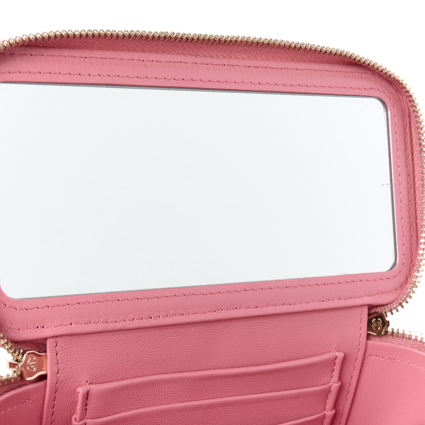 Lambskin Quilted Small Top Handle Vanity Case With Chain Dark Pink