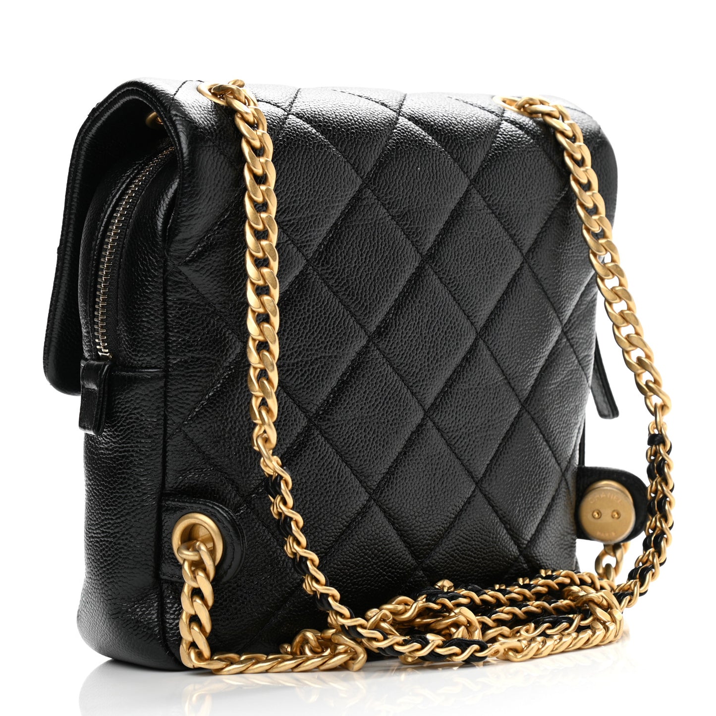 Shiny Caviar Quilted Chain Melody Backpack Black