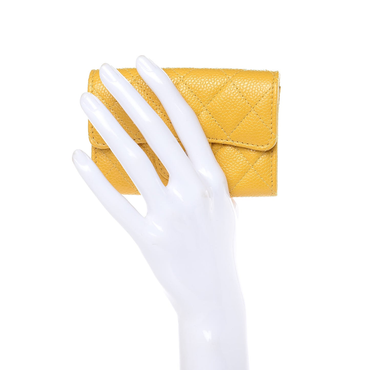Caviar Quilted Flap Card Holder Yellow