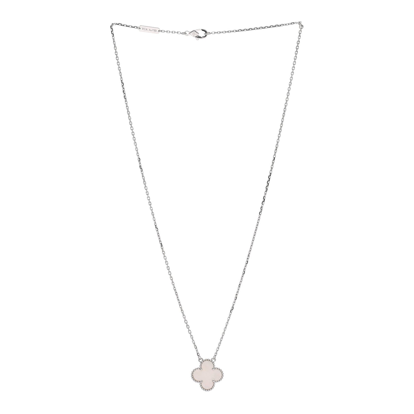 18K White Gold Mother of Pearl Vintage Alhambra Pendant Necklace