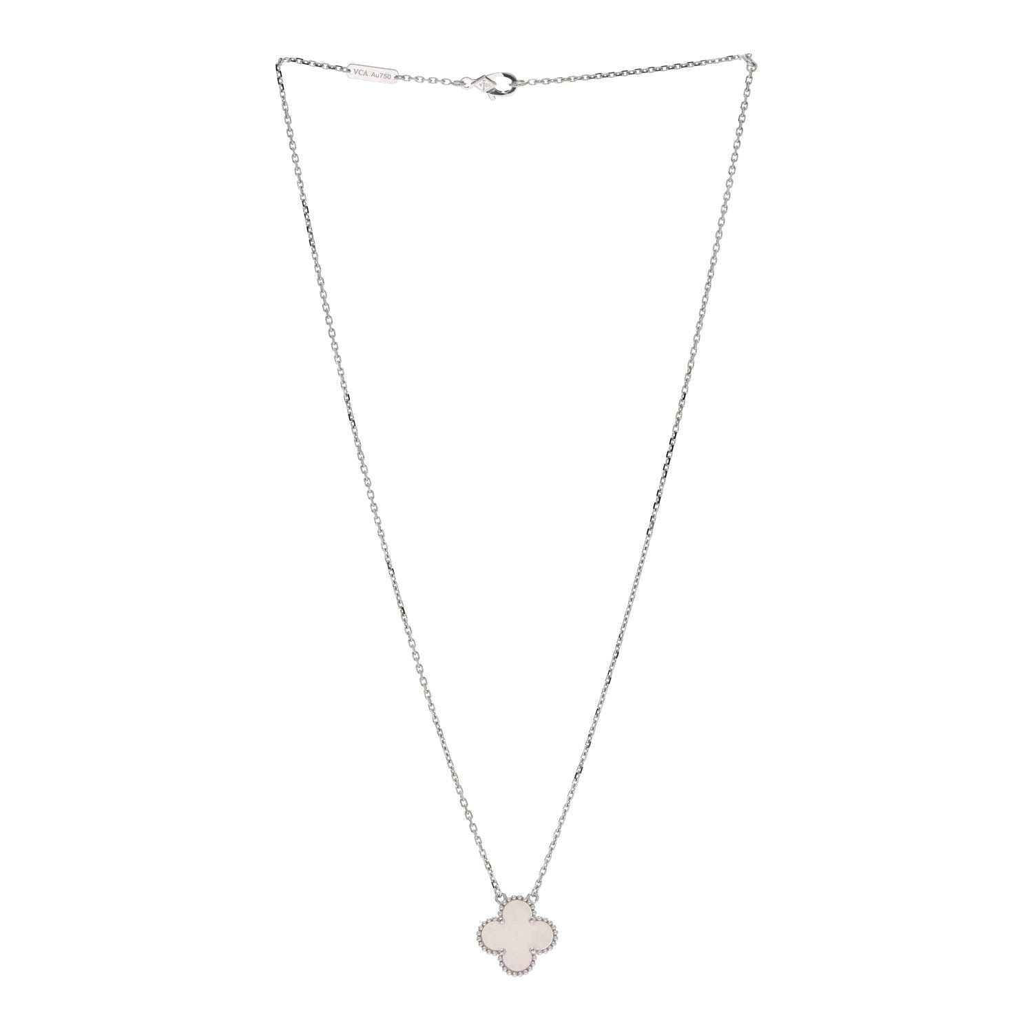 Van Cleef & Arpels 18K White Gold Mother of Pearl Vintage Alhambra Pendant Necklace 3 of 4