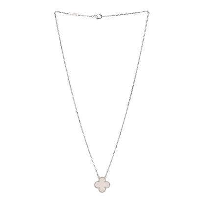 Van Cleef & Arpels 18K White Gold Mother of Pearl Vintage Alhambra Pendant Necklace 3 of 4