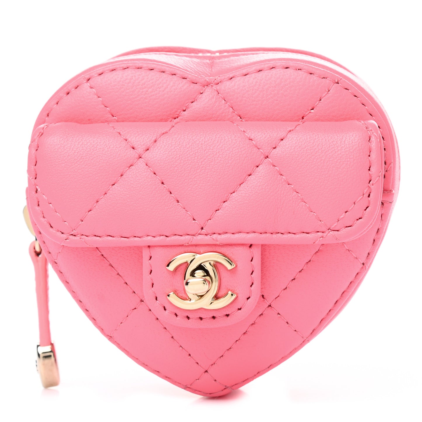 Lambskin Quilted CC In Love Heart Zipped Arm Coin Purse Pink