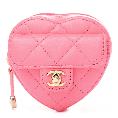 Chanel Lambskin Quilted CC In Love Heart Zipped Arm Coin Purse Pink 1 of 9