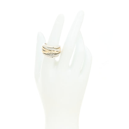 David Yurman Sterling Silver 14K Yellow Gold Wide Crossover Ring 54 7 2 of 4
