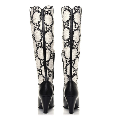 Gucci Tweed GG Monogram Wrinkled Kid Zumi Knee Boots 37.5 Natural Black 5 of 6