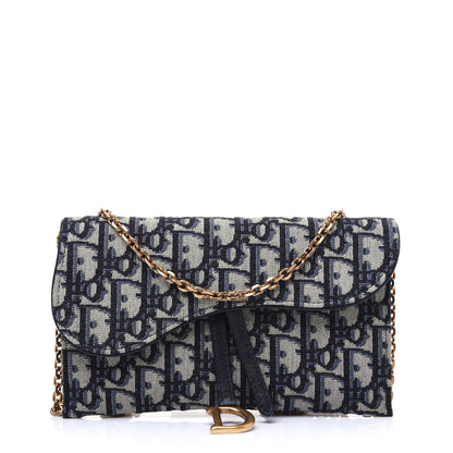 Christian Dior Oblique Saddle Chain Long Wallet Blue 3 of 15