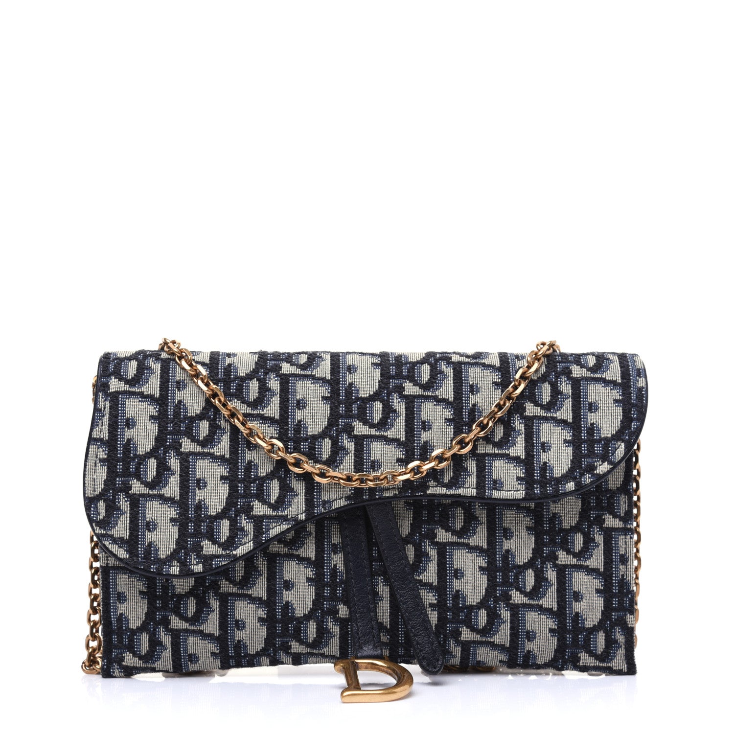 Christian Dior Oblique Saddle Chain Long Wallet Blue 3 of 15
