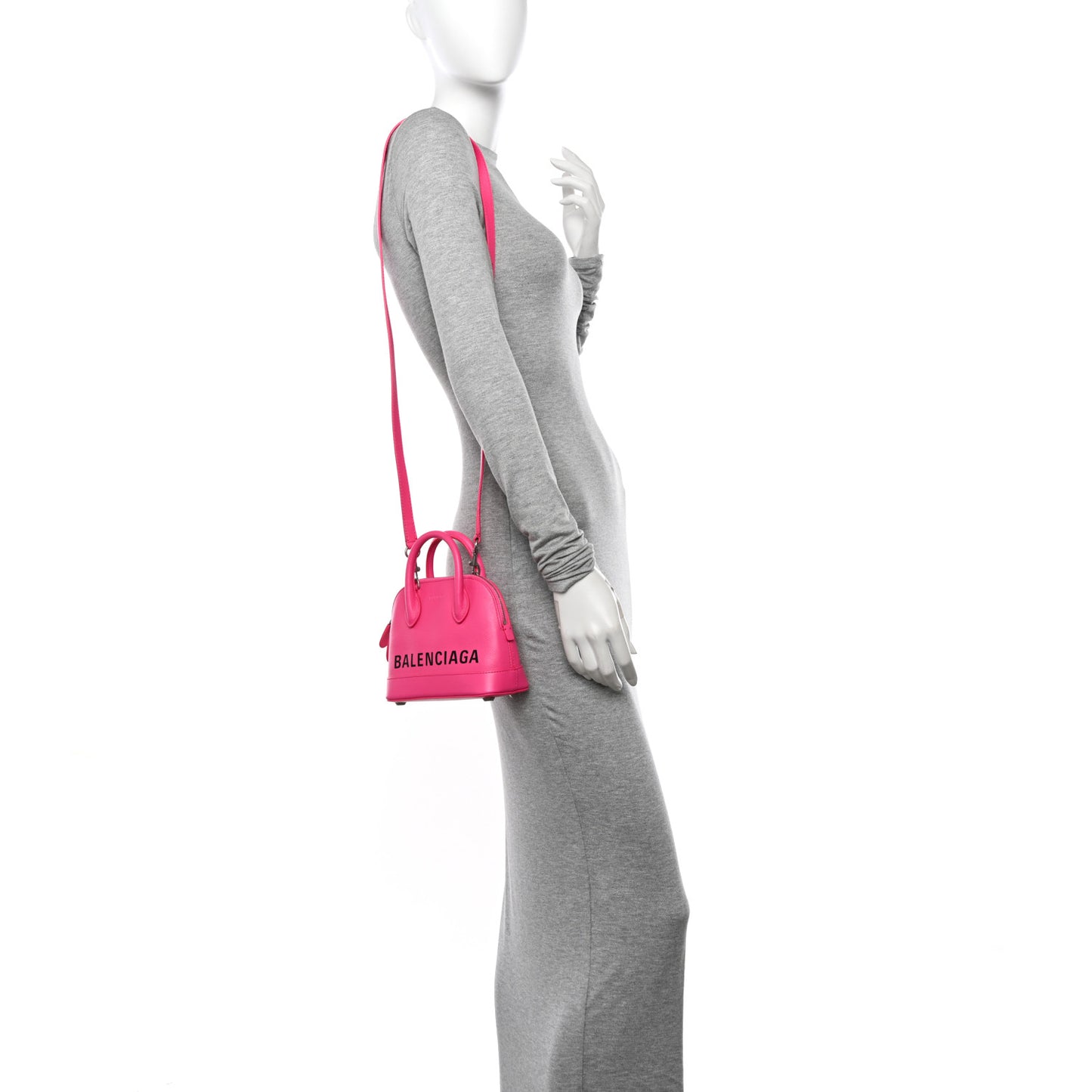Signature Grained Calfskin Logo XXS Ville Top Handle Bag Fuchsia