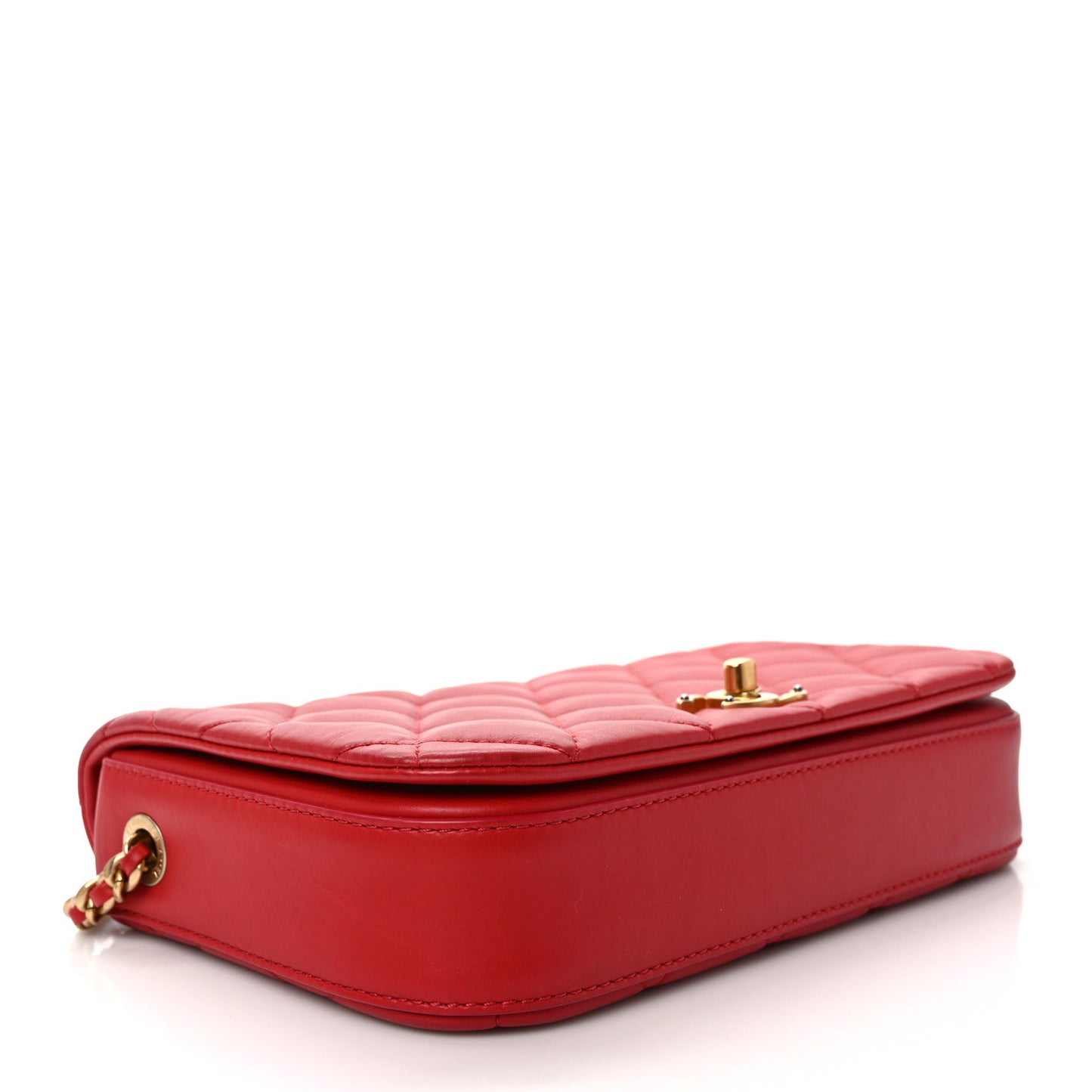 Calfskin Quilted Nailed CC Flap Bag Red