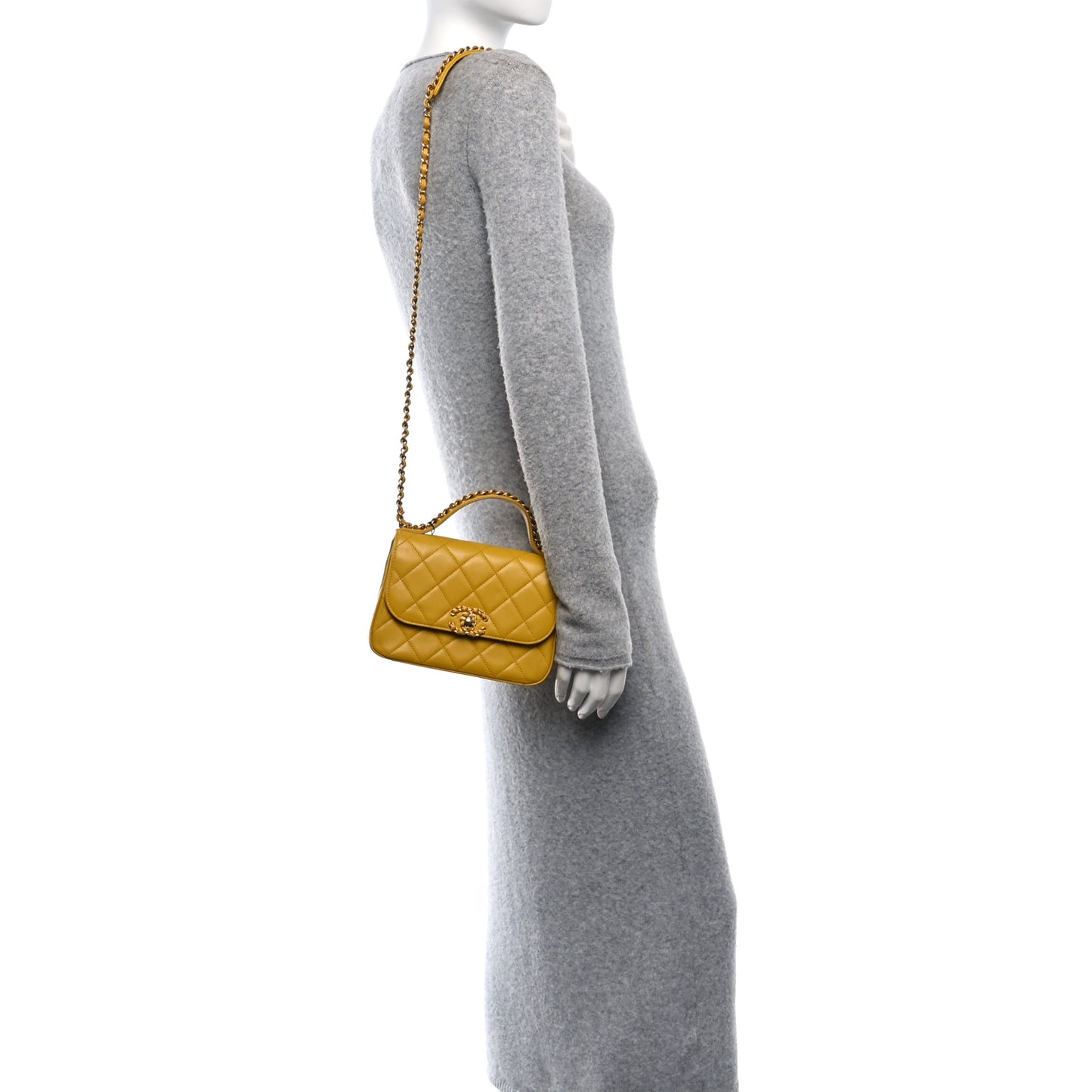 Lambskin Quilted Small Chain Infinity Top Handle Flap Yellow