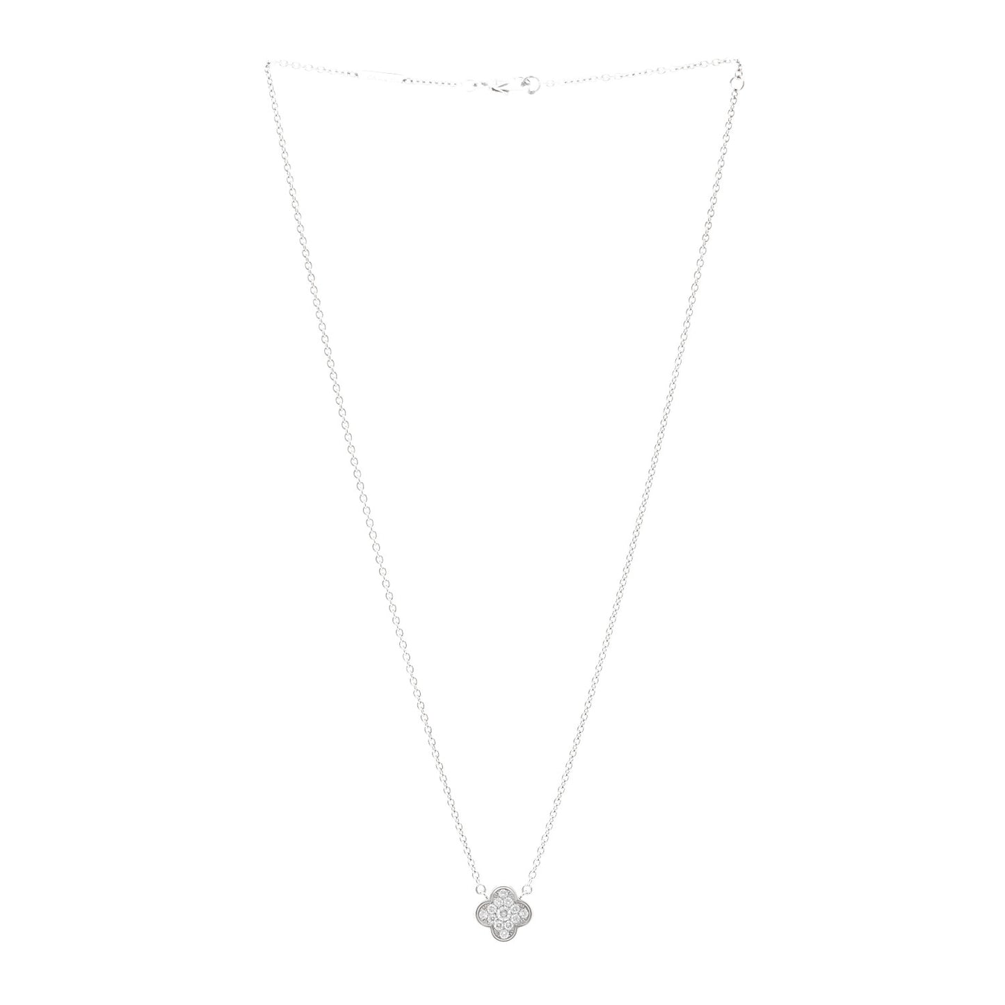 18K White Gold Diamond Pure Alhambra Pendant Necklace