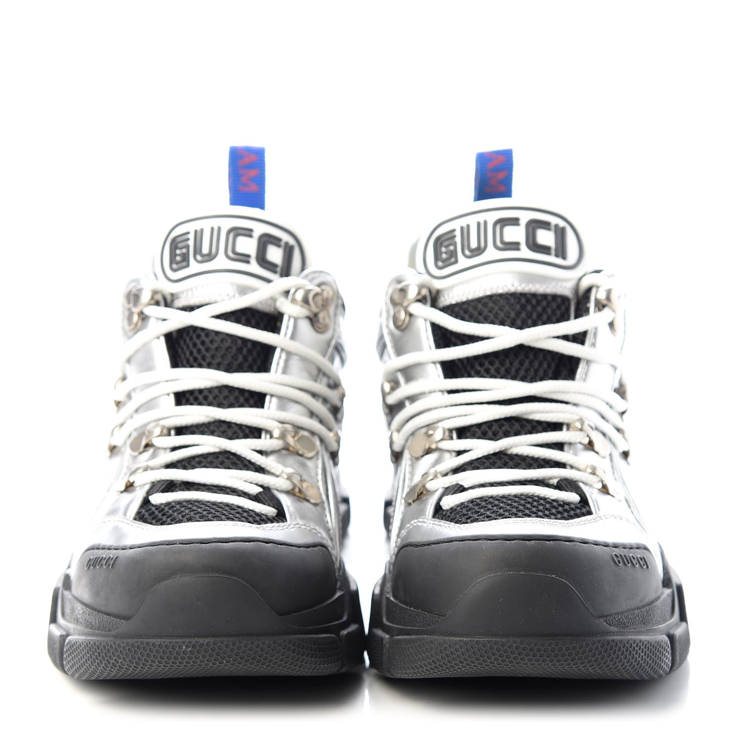 Gucci X SEGA Metallic Calfskin Mesh Womens Flashtrek Sneakers 35 Silver Black 2 of 10