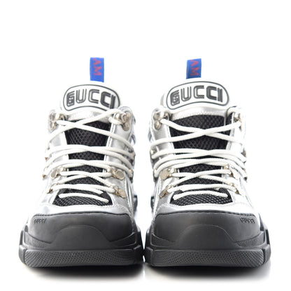 Gucci X SEGA Metallic Calfskin Mesh Womens Flashtrek Sneakers 35 Silver Black 2 of 10
