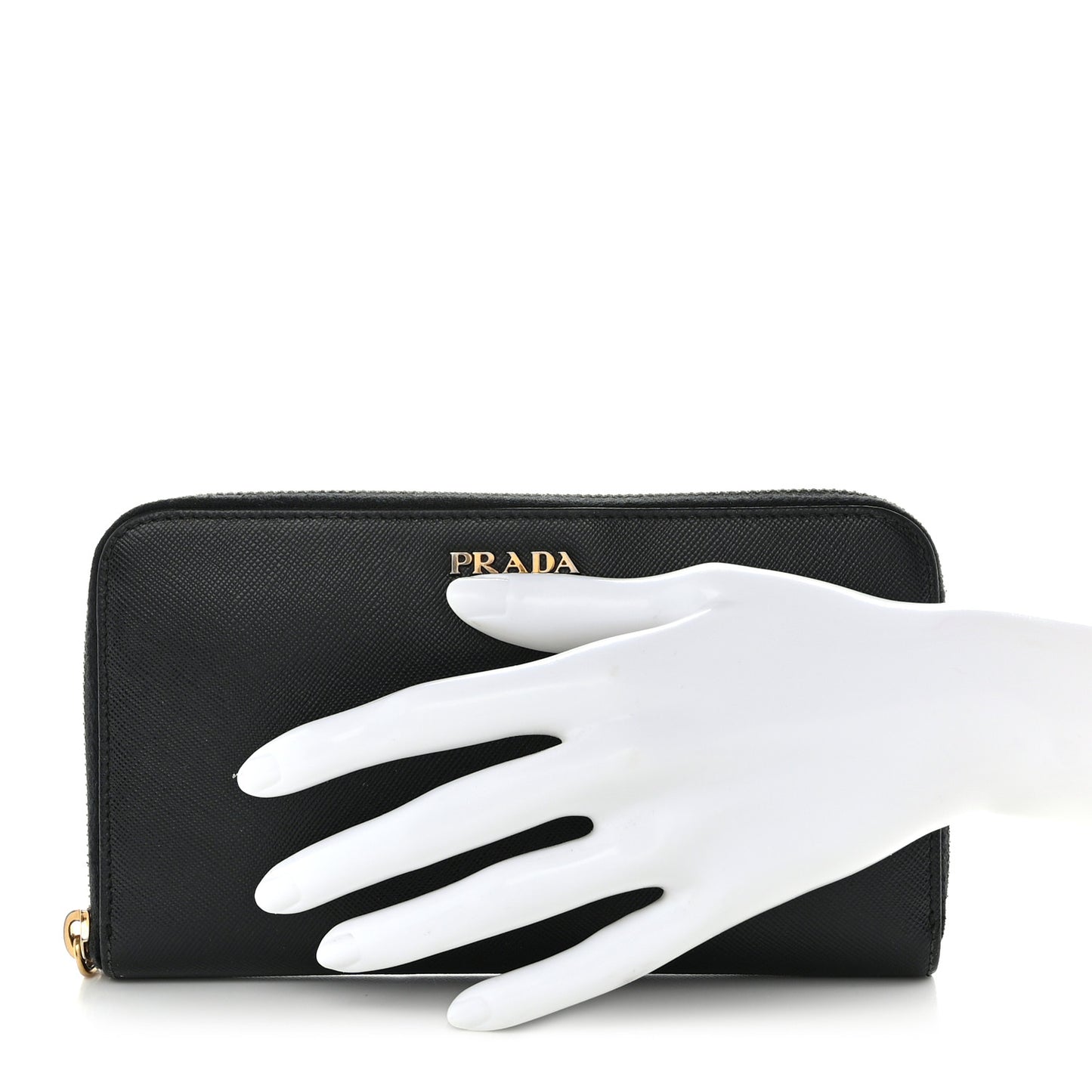 Saffiano Metal Zip Around Wallet Black