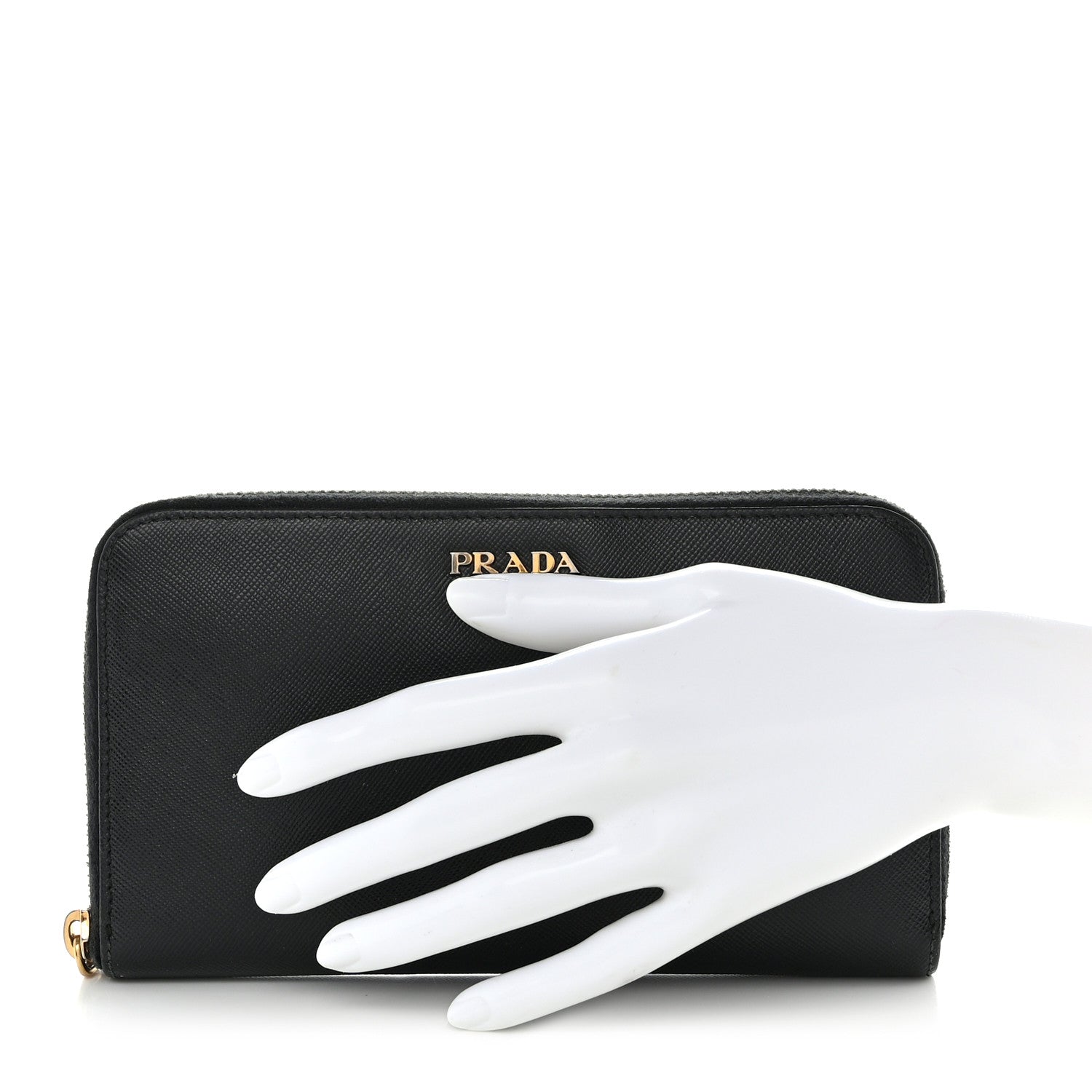 Prada Saffiano Metal Zip Around Wallet Black 2 of 15