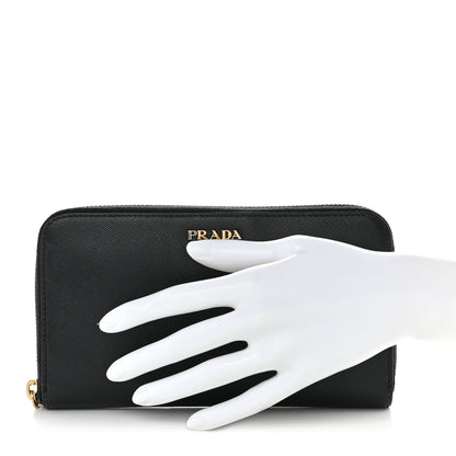 Prada Saffiano Metal Zip Around Wallet Black 2 of 15