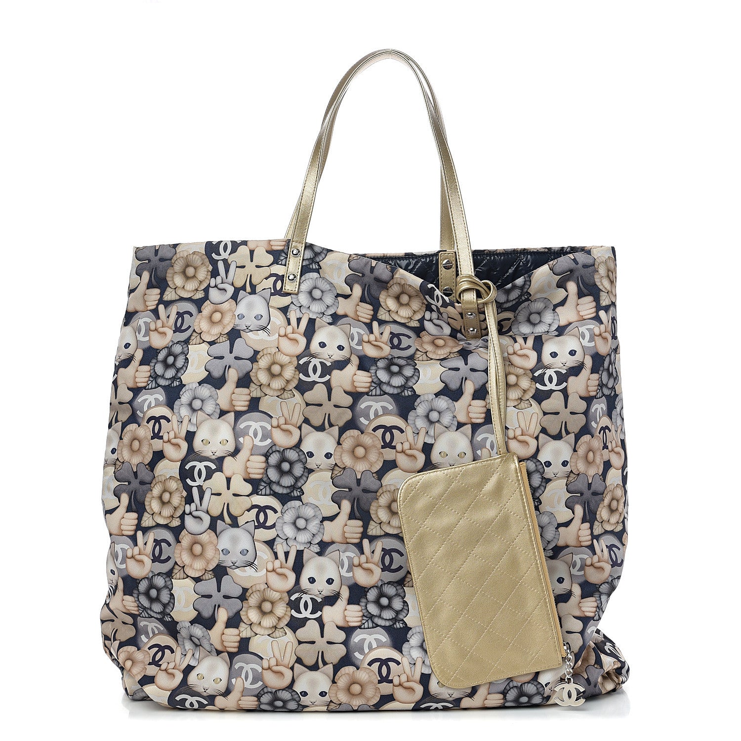 Chanel Nylon Cat Emoticon Tote Navy Gold 1 of 9