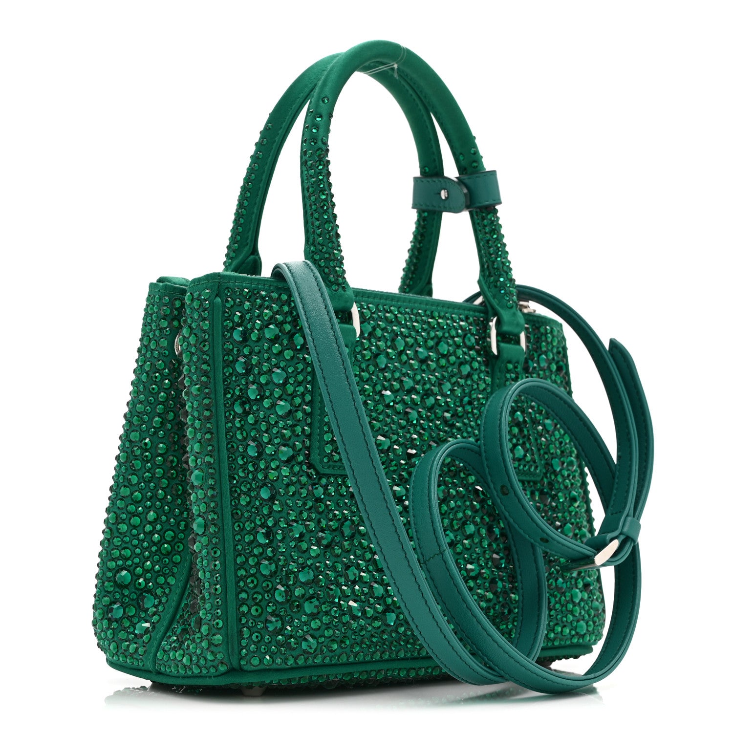 Prada Satin Crystal Mini Galleria Double Zip Tote Mango 3 of 11