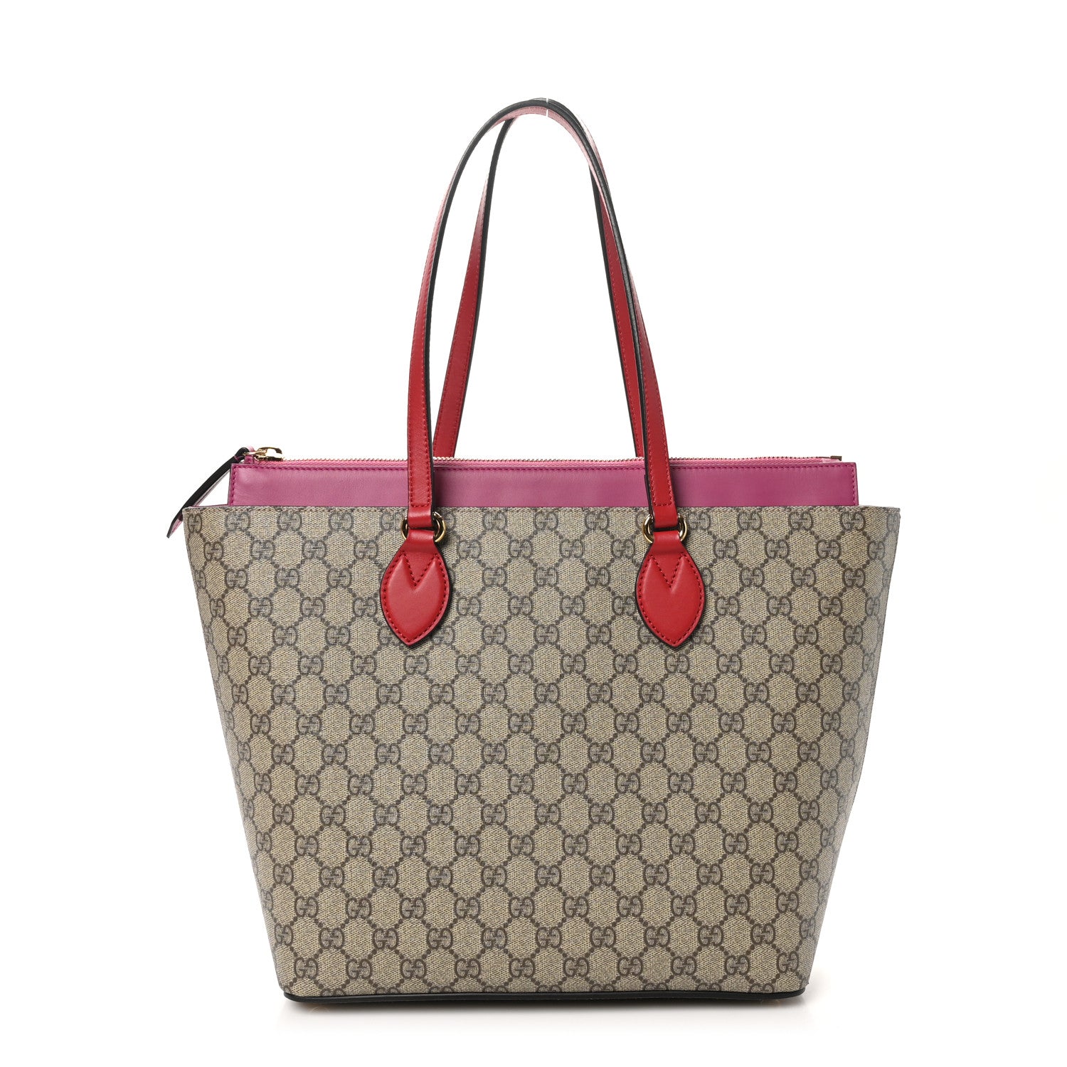 Gucci GG Supreme Monogram Medium Zippered Bucket Tote Beige Hibiscus Red New Rosette 1 of 11