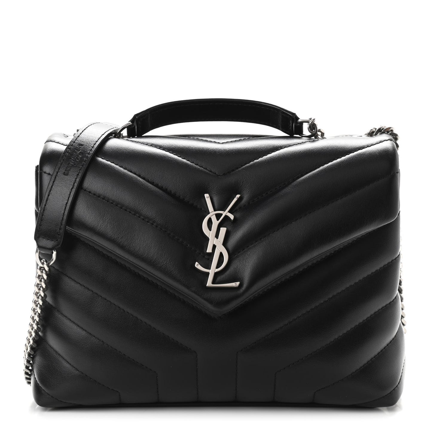 Calfskin Y Quilted Monogram Small Loulou Chain Satchel Black